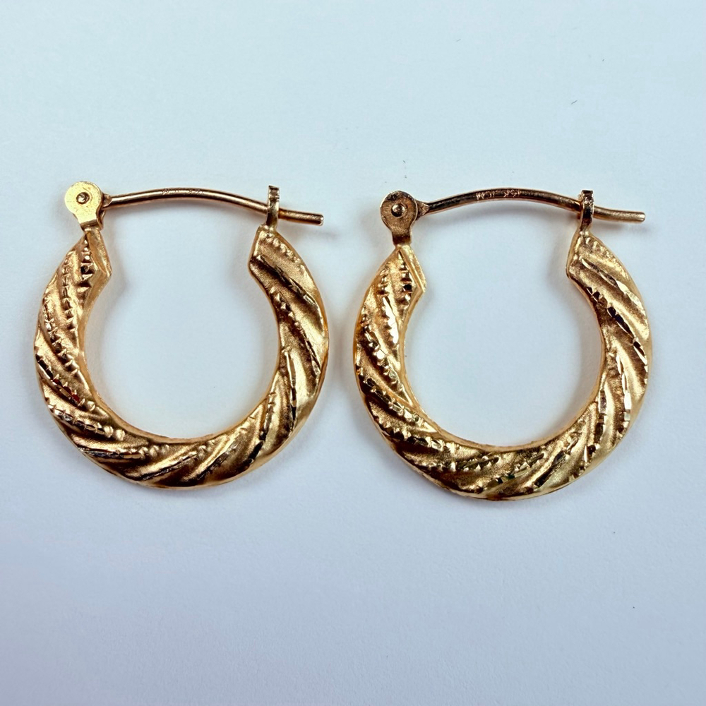 14K Solid Yellow Gold Jacmel Mauritius JCM 16MM Huggie Hoop Vintage Earrings